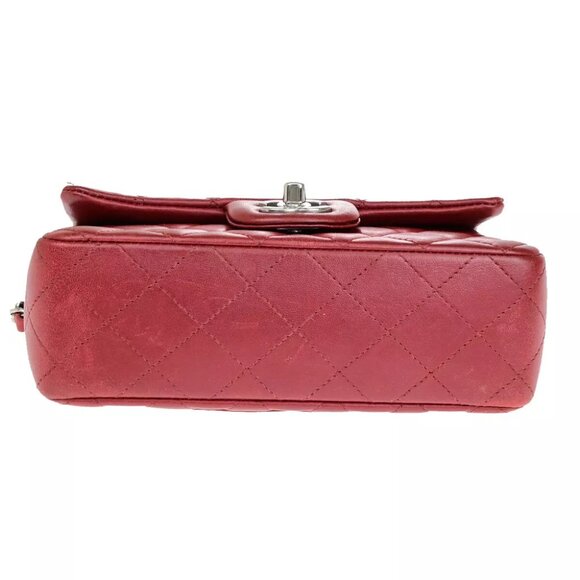 CHANEL CC Mini Matelasse Chain Shoulder Bag Leather Red SHW Italy - Picture 4 of 7
